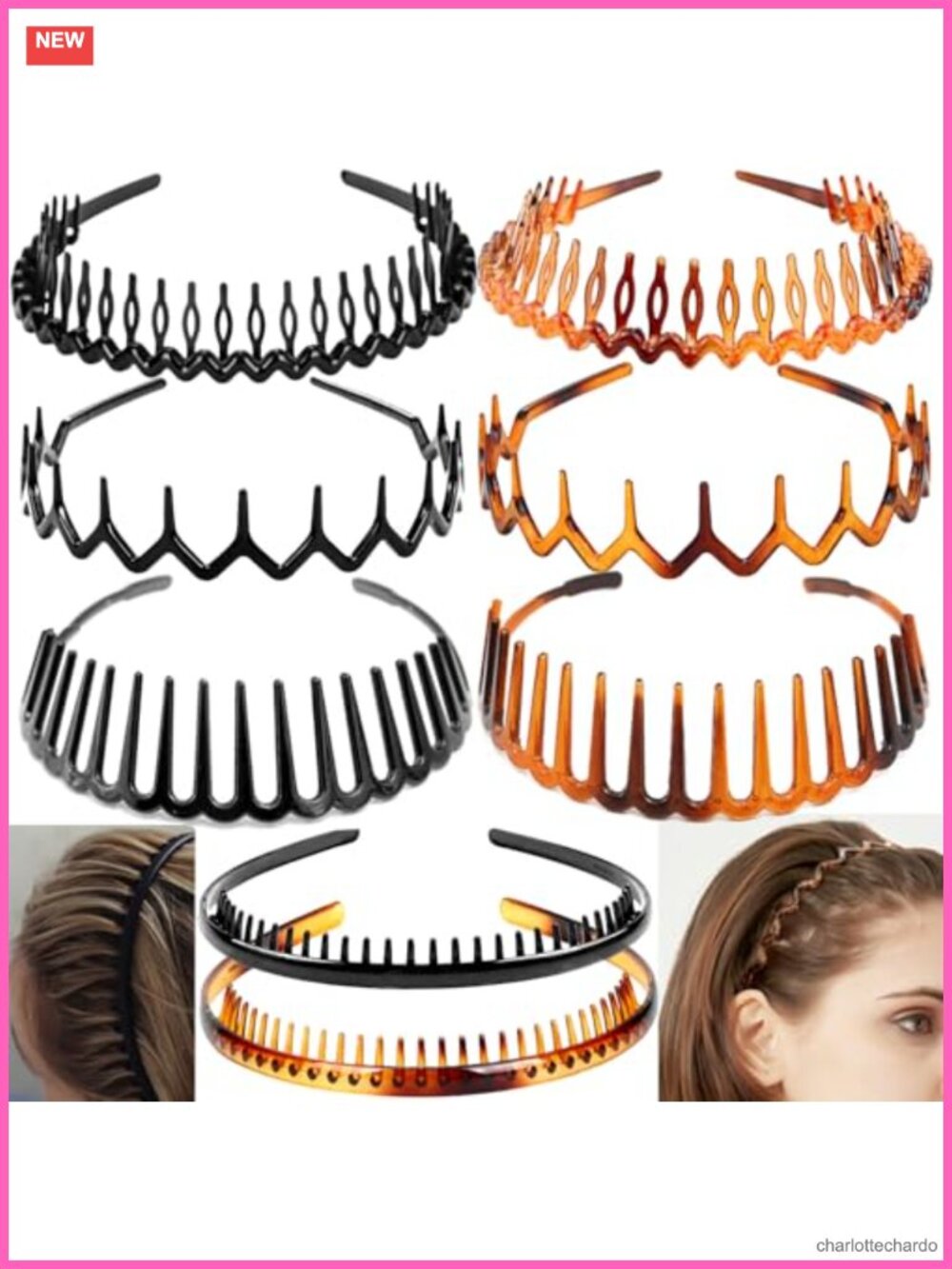 8 Pc Plastic Headbands with Teeth Comb Non Slip Skinny Hair Accessories